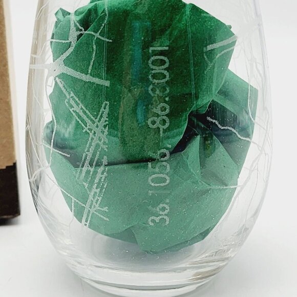 The Uncommon Green Stemless Wine Glass Etched Map of Nashville TN 15 oz Made USA - Picture 4 of 5